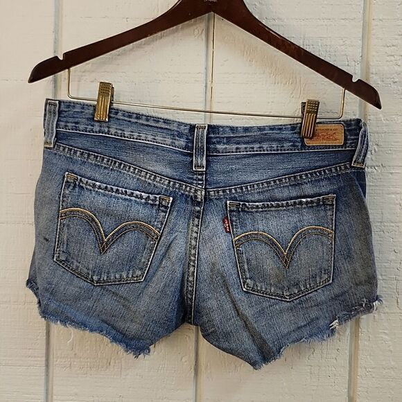 LEVI'S JEANS Junior's Denim Cotton Distressed Short Shorts Size 7 - Picture 3 of 10